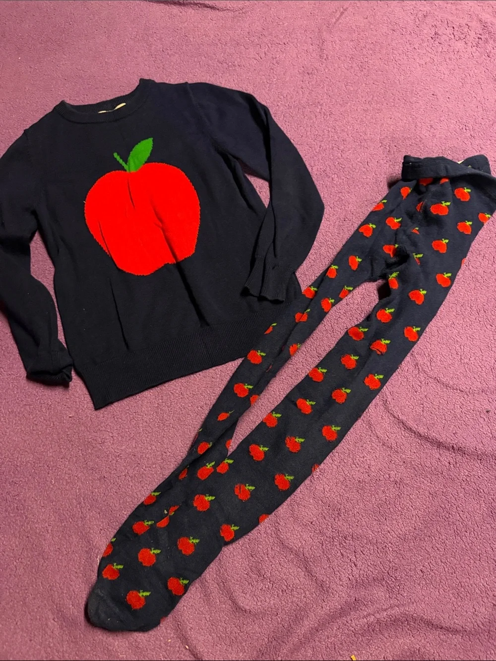 Little stocking Co. apple sweater and tights back to school